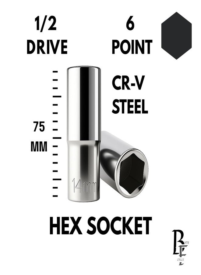 BYTE FORGE DEEP HEX SOCKET SET 14MM 16MM 17MM 1/2'' DRIVE CRV STEEL - Image 3